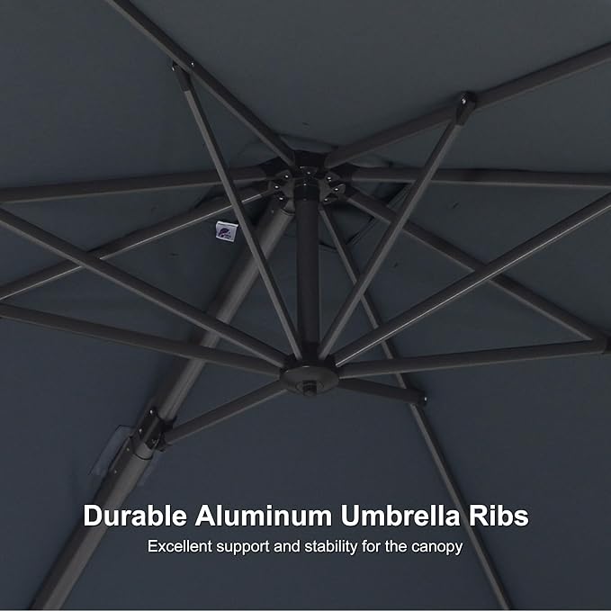 PURPLE LEAF 8' X 8' Patio Umbrella for Pool 7' High Offset Outdoor Cantilever Umbrella Swimming Pool Umbrella with 360°Rotation for Poolside Light Grey