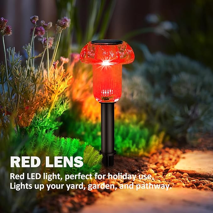 Easter Solar Pathway Lights Outdoor Decorative 4 Pack, Red LED Mushroom Solar Lights Outdoor Waterproof Solar Powered Decor for Yard Driveway Patio, Valentines Day Halloween Christmas Garden Decor