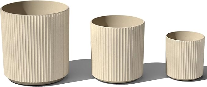 Veradek Demi Series Set of 3 Round Planters for Porch, Patio, Backyard | Durable Plastic-Concrete Material | Modern Décor for Tall Plants, Flower