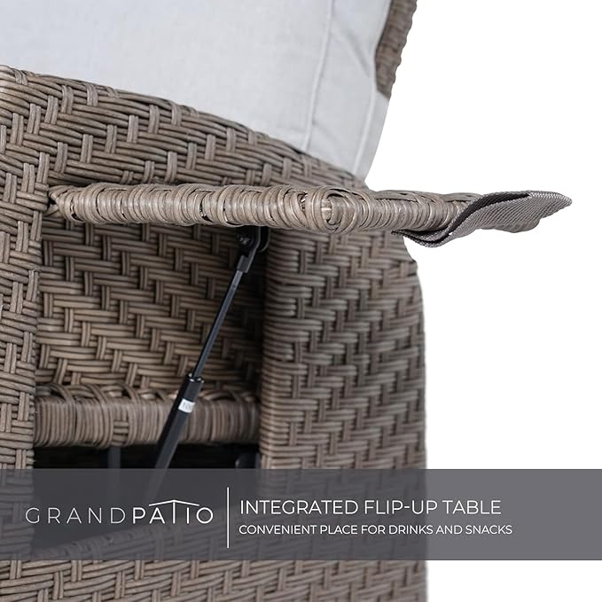 Grand patio Outdoor Reclining Chairs with Extended Footrest 2-Piece Adjustable Patio Wicker,Lounge Recliner up to 150° with Flip Side Table, Mist Grey