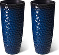 Glitzhome 31" H Oversized Tall Planter, Set of 2 Honeycomb Textured Gradient Cobalt Blue Round Garden Plant Pots with Drainage Holes, Large Flower Containers for Indoor Outdoor Front Door Patio