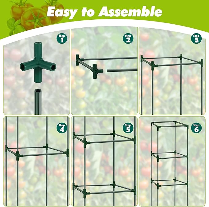 3 Pack Tomato Cages 47 Inch for Garden with 19.5 Gallon Square Grow Bags Planter Pots with Heavy Duty Trellis Plant Stakes Support Frames for Vertical Climbing Cucumber Vegetables Flowers