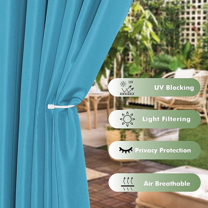 HolidayIdeas Outdoor Curtains for Patio Waterproof, 6 Panels - 54x95 Inches - Weatherproof Privacy Outsides Curtains for Cabana Porch Pergola, Sunlight & UV Blocking (Teal, Grommet Top)
