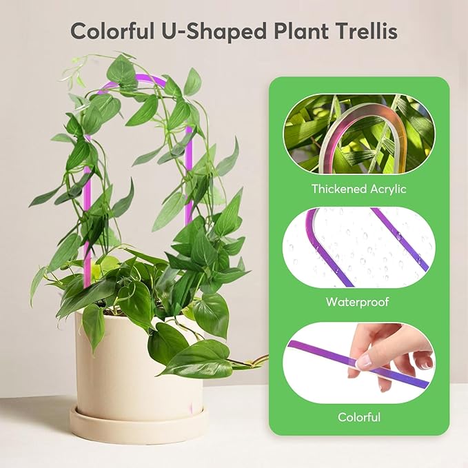 3 Pack Colorful Acrylic Plant Trellis for Indoor Plants, U-Shaped Small Plant Trellis for Potted Plants, Waterproof Climbing Support for Vine Ivy, Hoya, Pothos, Home Garden Decor