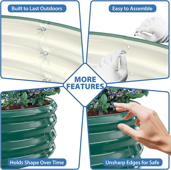 Round Galvanized Raised Garden Bed, 6x6FT, 12" Depth for Outdoor Gardening, Heavy Duty Metal Planter Box for Vegetables, Flowers & Herbs, Rust-Resistant, Easy DIY Assembly