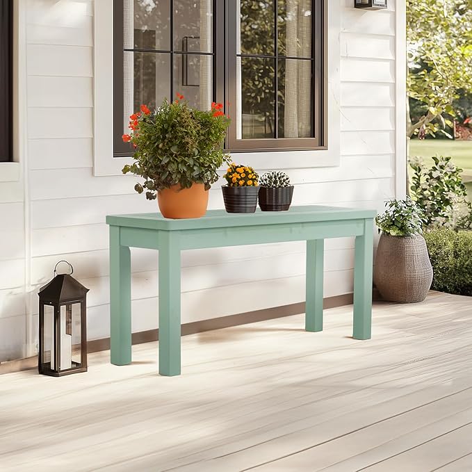VINGLI Outdoor Wooden Bench, 40” Porch Bench Outdoor Backless Garden Bench, Small Outdoor Bench for Deck Patio Entryway (Mint Green, 40in)