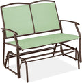 Best Choice Products 2-Person Outdoor Patio Swing Glider Steel Bench Loveseat Rocker for Deck, Porch w/Textilene Fabric, Steel Frame - Sage Green/Brown