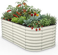 Kesfitt Raised Garden Bed Outdoor, Galvanized Steel Metal Raised Bed Planter for Vegetables, 24-Inch Deep Open Bottom Backyard Garden Bed 6x3x2 ft, Pearl White