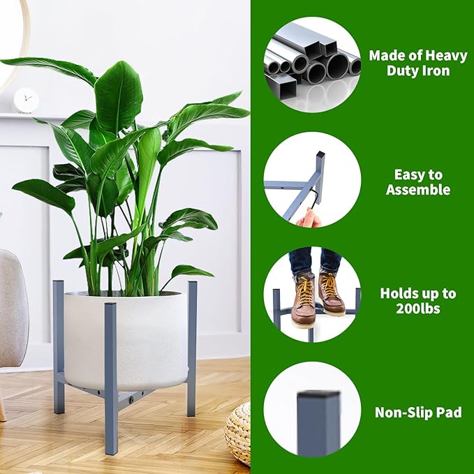 Aripark Plant Stand Indoor Adjustable, Metal Modern Plant Stands Small, Heavy Duty Stable Plant Pot Flower Holder Outdoor Corner, Fit 8 9 10 11 12 inch Pots, Sparkling Blue (Pot & Plant Not Included)