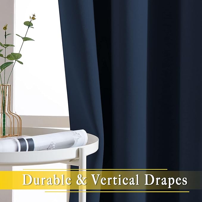 NICETOWN Navy Blue Blackout Room Divider Curtains 90 inch Length, Grommet Energy Saving Thermal Drapes Sound Reducing Window Treatments for Living Room, 1 Panel, W80 x L90