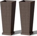 Greesum Set of 2 Tall Plastic Planters with Saucer, 24 Inch Large Pots with Drainage Trays, Weather-Resistant Plastic Plant Containers for Patio, Porch, Garden,Brown