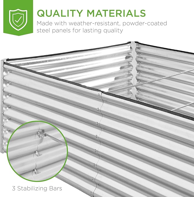 Best Choice Products 8x4x2ft Outdoor Metal Raised Garden Bed, Deep Root Planter Box for Vegetables, Herbs & Flowers, 478-Gallon Capacity, 100% Non Toxic Materials - Galvanized