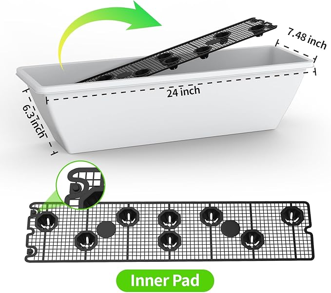 8 Pack 24 Inch Window Planter Box, White Large Plastic Rectangle Flower Planter Boxes with Water Absorbing Net Indoor and Outdoor Flower Pots for Windowsill, Balcony, Patio, Porch (White, 24 Inch)