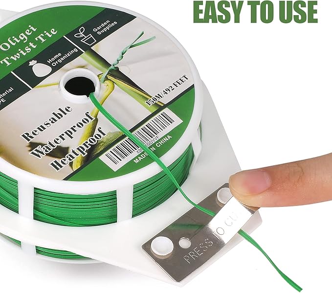 Green Garden Wire, Sturdy Plant Ties for Support with Cutter, 492FT/150m, Indoor, Outdoor, Home and Office Use