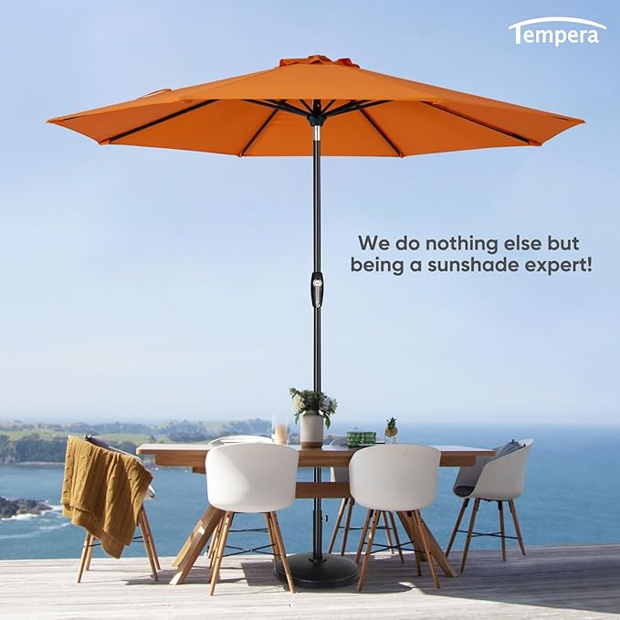 Tempera Patio Market Outdoor Table Umbrella with Auto Tilt and Crank, Large Sun Umbrella with Sturdy Pole & Fade Resistant Canopy, Easy to Set