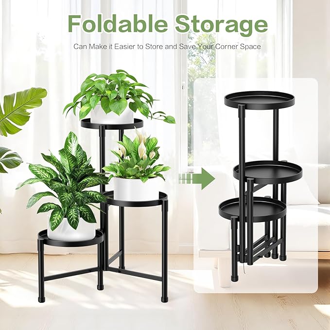 3 Tier Metal Corner Plant Stand Indoor Outdoor, Heightened widened 30'' Tall Multiple Flower Pot Display Holder, Iron Plant Rack Organizer for Living Room Garden Patio Balcony Office (black)