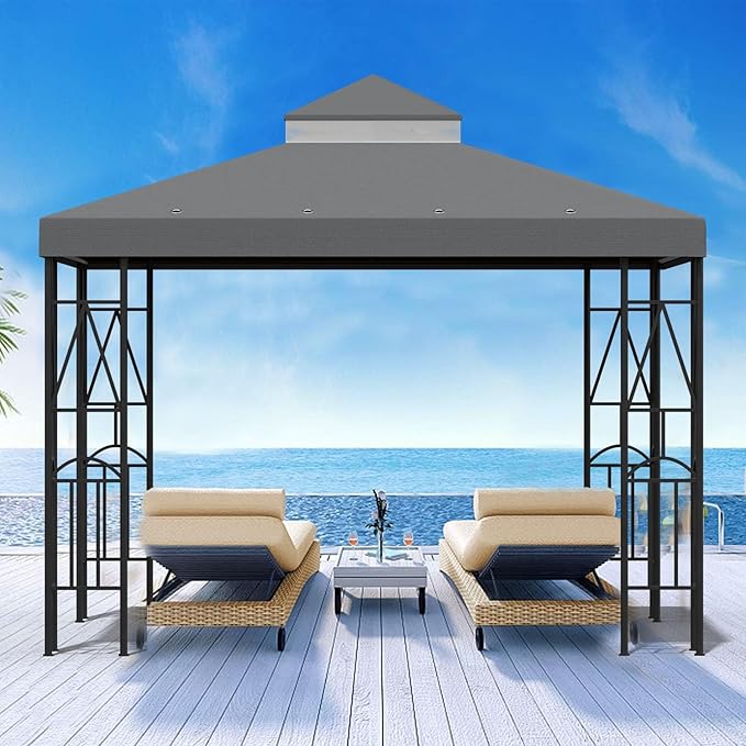 10x10 Canopy Replacement Top Double Tiered Gazebo Cover for Yard, Patio & Garden Durable Sunshade Replacement (Gray)