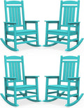 SERWALL HDPE Outdoor Rocking Chair Set of 4, Patio Rocking Chairs, All-Weather Porch Rockers for Adults, Aruba Blue