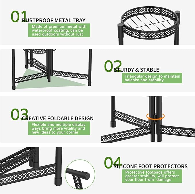 iDavosic.ly Plant Stand Indoor Outdoor, 5 Tier Corner Metal Flower Display Holder Shelf, Easy Assembly Folding Tall Orchid Rack for Patio Balcony Porch Garden Living Room House, Wrought Iron - Modern Black