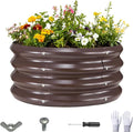 GOOZOO Galvanized Planter Raised Garden Beds, 2x2x1ft Raised Garden Bed Kit for Gardening Outdoor, Round Metal Land Planter Box for Vegetables, Fruits, Flowers（Brown）