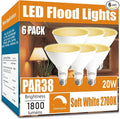 Par38 led Flood Lights Outdoor Light Bulb,Dimmable 1800LM,20W Replace up to 200W,Outdoor Flood Light Bulbs for Backyard,Garage,Porch,Garden,6 Pack 2700K Warm Light