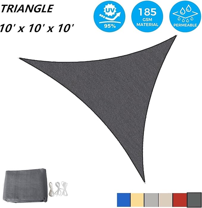 AsterOutdoor Sun Shade Sail Triangle 10' x 10' x 10' UV Block Canopy for Patio Backyard Lawn Garden Outdoor Activities, Graphite