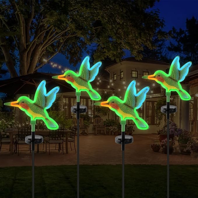Solar Hummingbird Garden Lights, Halloween Outdoor Lights Decor,LED Hummingbirds Light Outside,Garden Solar Lights, Outdoor Decorations for Yard (2 Pack)