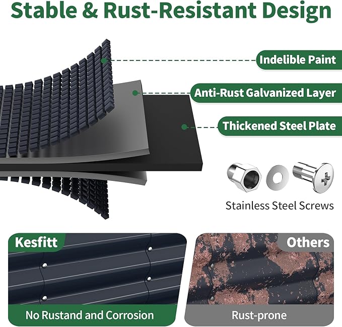 Kesfitt Raised Garden Bed, Metal Galvanized Steel Oval Garden Bed 8x2x1.5 ft with 18-Inch Deep Open-Bottom Design for Outdoor Vegetable Gardening, Midnight Blue