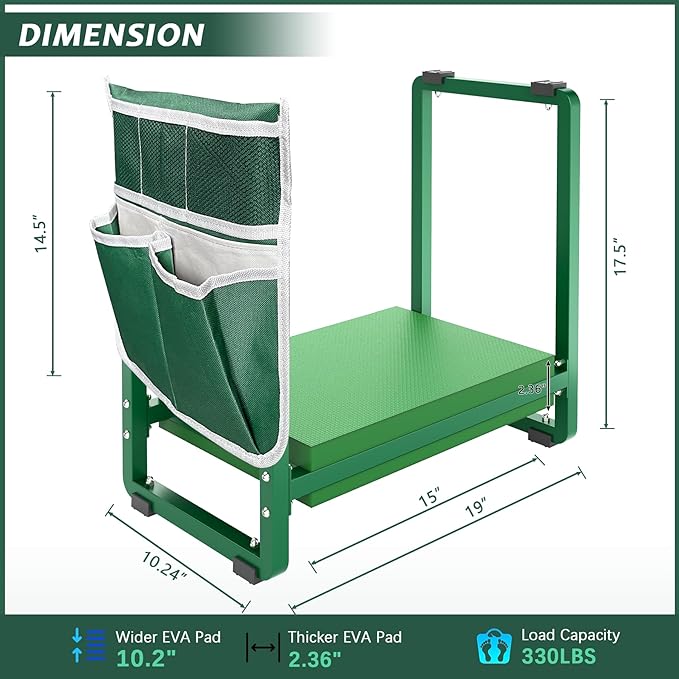 FLINTER 10.2" Wider Garden Kneeler and Seat, Heavy Duty Thick Gardening Bench for Kneeling and Seat - Garden Kneelers for Seniors, Gardening Stools for Women, Grandparents, Gardeners, Green