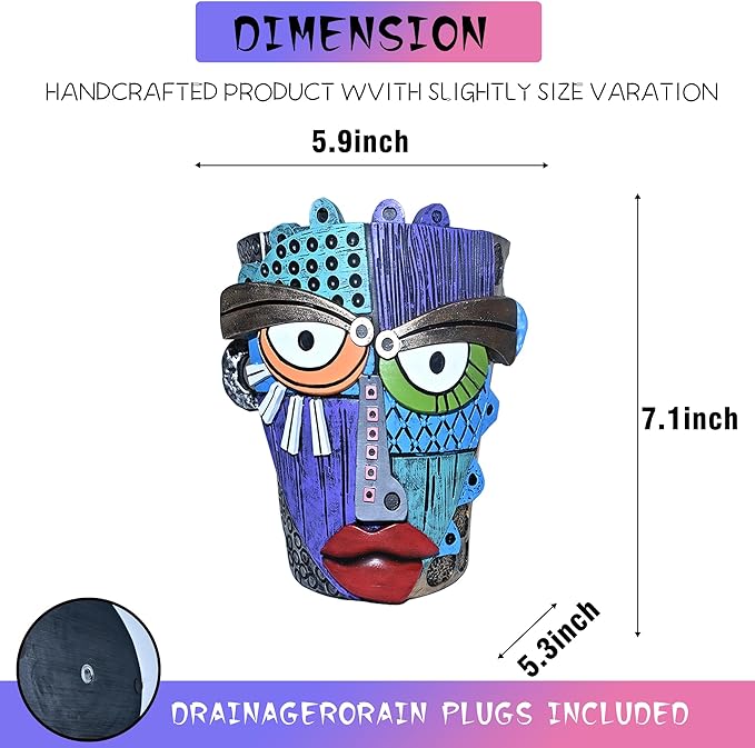 Abstract Face Planter Pots for Plants,Hand-Painted Colorful Flower Pots with Drainage,Indoor Outdoor Garden Decor Gift(Eclectic,Small)