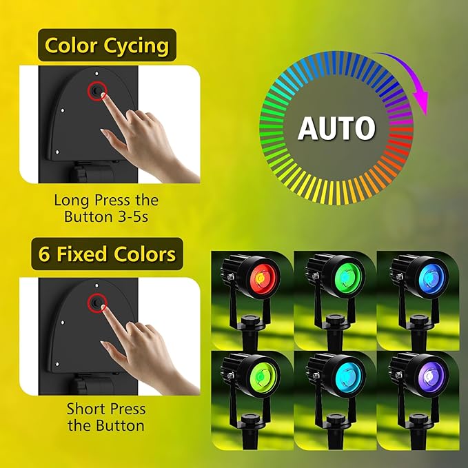 T-SUN Solar Spotlights, 2-in-1 RGB Solar Landscape Spotlights Outdoor Waterproof, Auto ON/Off Dual Head LED Lights for Garden, Yard, Halloween, Christmas Decor(RGB)