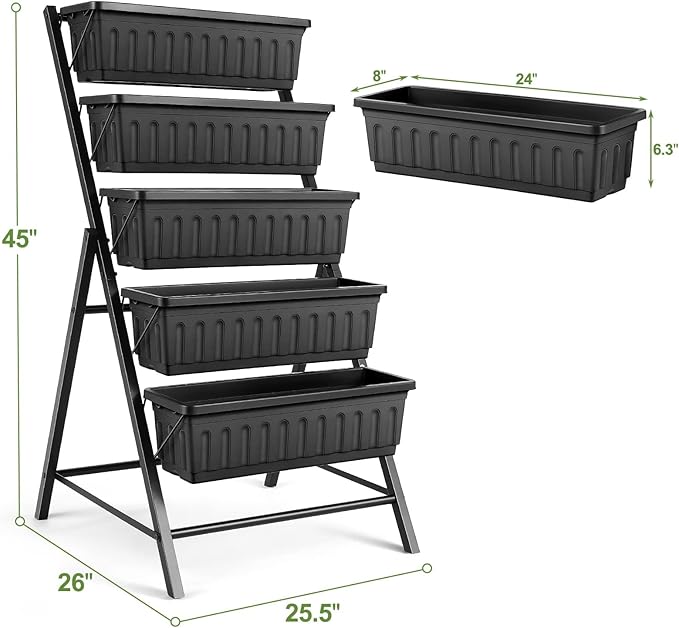 Suyncll Vertical Raised Garden Bed Planter Box,5 Tiers Vertical Garden Planter with Drainage System&4 Hooks for Herb Vegetables Flowers