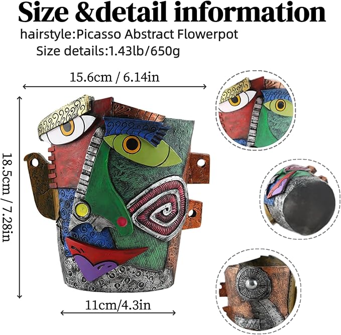 Picasso Abstract Face Flower Pot,Unique Resin Crafted Planter with Drainage Holes,Interesting Colorful Planter with Human face,for Indoor and Outdoor Botanical Home décor (Frown)