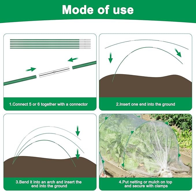 Greenhouse Hoops Grow Tunnel, 6 Sets of 8FT Long Garden Hoops for Raised Beds, Rust-Free Fiberglass Support Hoops Frame for Garden Netting, DIY Plant Support Garden Stakes for Row Cover, 36 Pcs