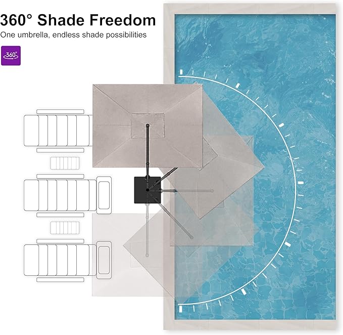 PURPLE LEAF 10' X 13' Rectangle Cantilever Umbrella with Base Outdoor Large Aluminum Patio Umbrella with 3-Year Fade Resistance Recycled Fabric and 360-degree Rotation for Deck Pool Garden, Ash Mocha
