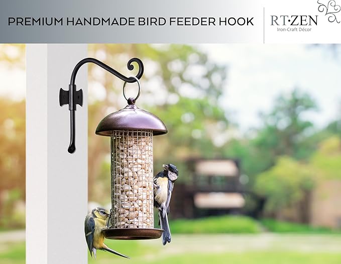 RTZEN Plant Hangers Indoor or Outdoor - Wrought Iron Metal Hanger Indoor Hook - Heavy Duty Wall Bracket Hooks for Hanging Plants Baskets Lanterns Wind Chimes - 2 Pack (Black Axe-Shape Hooks)