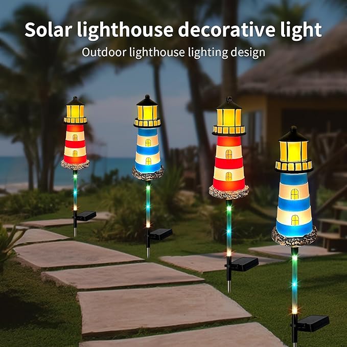 Solar Garden Lights Outdoor Decorations, 4 Packs Lighthouse Waterproof, Lights walkways Garden Decor for Outside Landscape Light, for Yard, Patio, Pathway Decor, Gifts