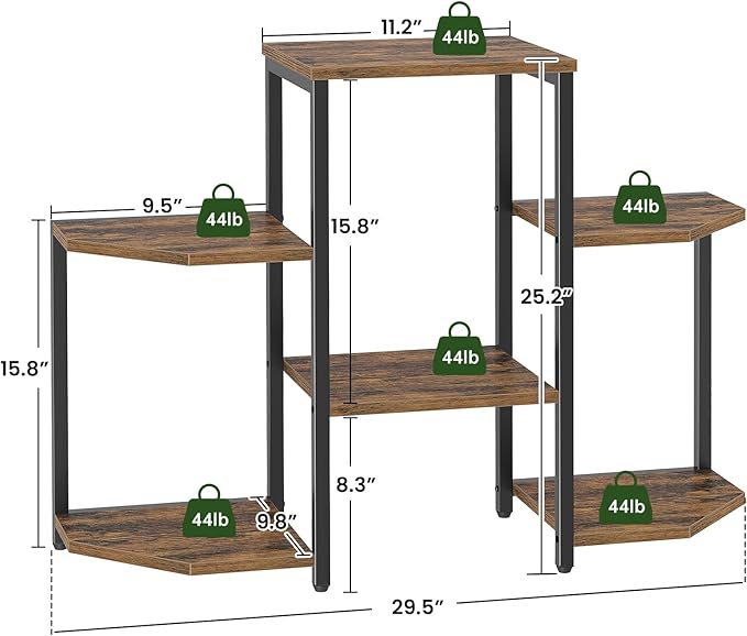 Plant Stand Indoor, Multiple Plant Shelf Corner Rack, 6 Potted Plant Stand, 6 Tiers Large Flower Holder, Planter Display Rack for Patio Balcony Living Room Bedroom Decor, Rustic Brown