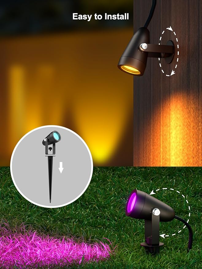 ANGELHALO Smart Landscape Spotlights, Low Voltage IP65 Waterproof Outdoor Spotlights Compatible with APP/Voice/Alexa Control, Color Changing Lights for Yard Garden Pathway Lawn, 6 Pack
