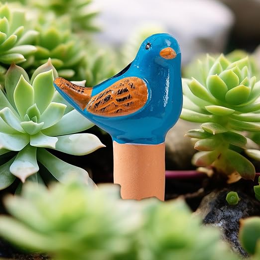 4 Pack Self Watering Bird Shaped Globes, Terracotta Vacation Planters Devices with Slow Release Automatic Watering Spikes, Plant Watering Pots for Indoor and Outdoor Potted Plants