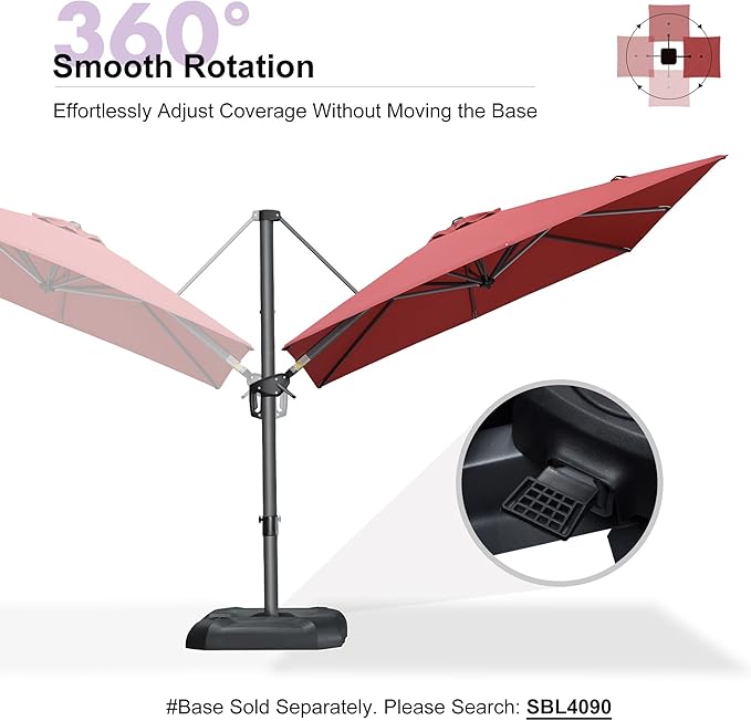 PURPLE LEAF 8 Feet Patio Umbrella Outdoor Cantilever Square Umbrella Aluminum Offset Umbrella with 360-degree Rotation for Garden Deck Pool Patio Terra