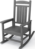 KINGYES Outdoor Rocking Chairs, HDPE All-Weather Patio Rocking Chairs High Back Porch Rocker for Adult, Gray