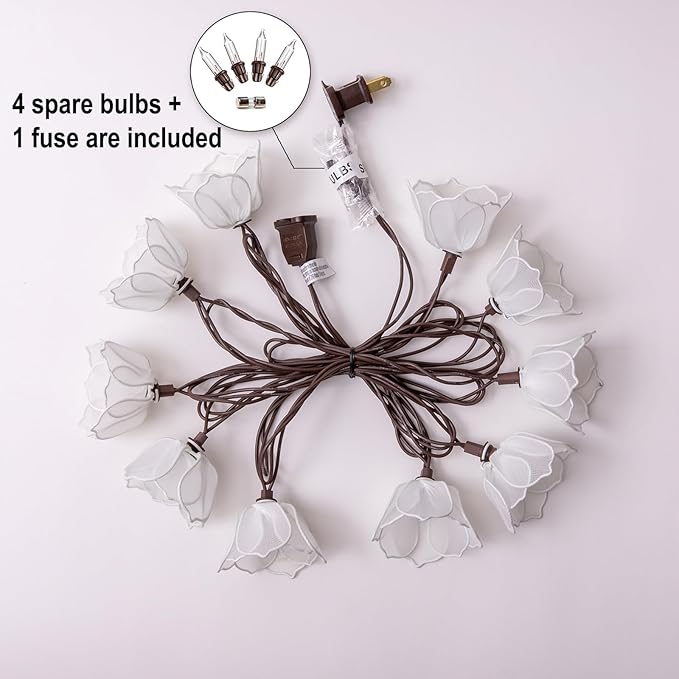Decorative String Lights Plug in with 10 Incandescent Bulbs, Flower Garland Fairy Lights Connectable Weatherproof Outdoor Indoor for Wedding Garden Pergola Bedroom Porch Floral Home Decor (White)
