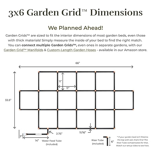 Garden Grid Watering System | Raised Garden Bed Drip Irrigation System – But Better | Pre-Assembled, Waters Every Plant Evenly, 2-Minute Setup | Square Foot Gardening Grid | US-Made (Cornerless, 3x6)