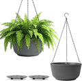 T4U 8 Inch Hanging Planters for Indoor Outdoor Plants, Self Watering Hanging Pot Pack of 2, Hanging Pots with Drainage Hole & Plug & Chain with 3 Hooks for Garden Home Decor, Grey