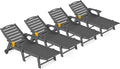 Ciokea Outdoor Lounge Chair Set of 4, All Weather Patio Chaise Lounge Chair for Outside, HDPE Chair with Rolling Wheels & Cup Holder, 5 Position, Deck, Pool, Dark Grey