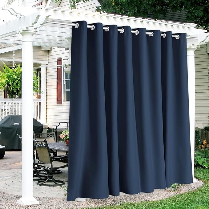 RYB HOME Extra Wide Outdoor Curtains for Patio Waterproof Heavy Duty Thermal Insulated in Summer Full Coverage Privacy for Porch, Cabana & Pool, W120 x L95, Navy Blue, 1 Panel
