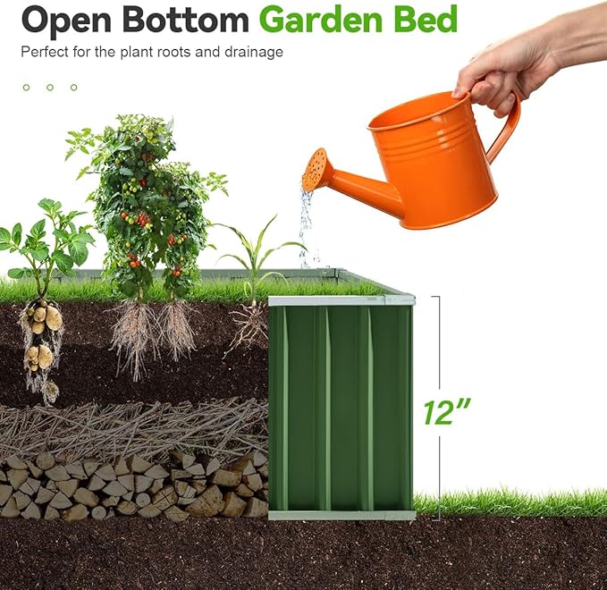 KING BIRD Raised Garden Bed 68" x 36" x 12" (2 Packs) Galvanized Steel Metal Outdoor Planter Kit Box for Vegetables, Flowers, Fruits, and Herbs Green