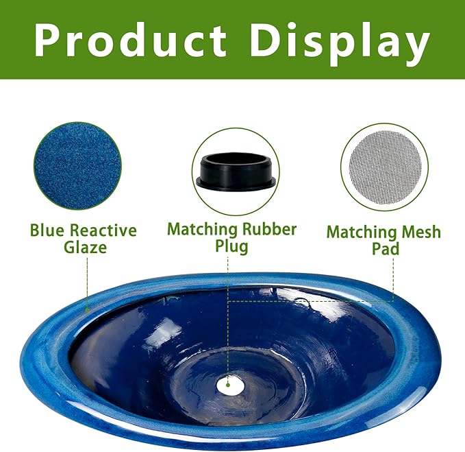 Bonsai Tree Pot 18 Inch - Ceramic Succulent Pots Large Bonsai Planter for Indoor Outdoor Plants Decorative Plant Pot with Drainage Hole Flower Pot for Home Garden Room Decor Blue