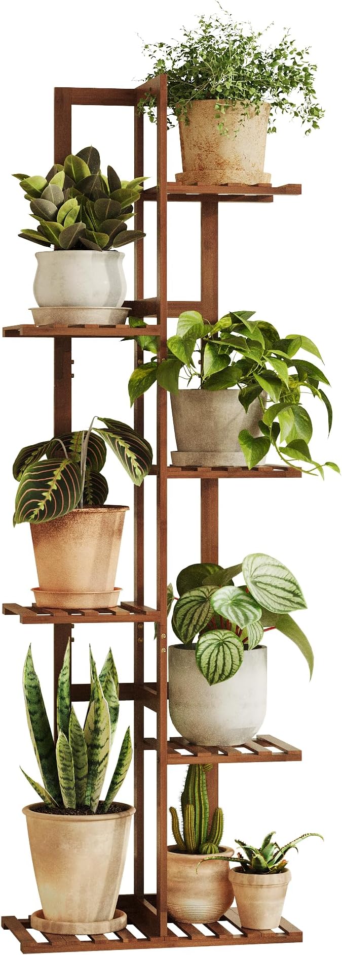 Bamworld Bamboo Plant Stand Indoor 6 Tiered Plant Shelf Outdoor Corner Plant Rack for Multiple Plants Flower Stand Plant Holder for Living Room Bedroom Balcony Patio Garden 48 Inch Tea Brown